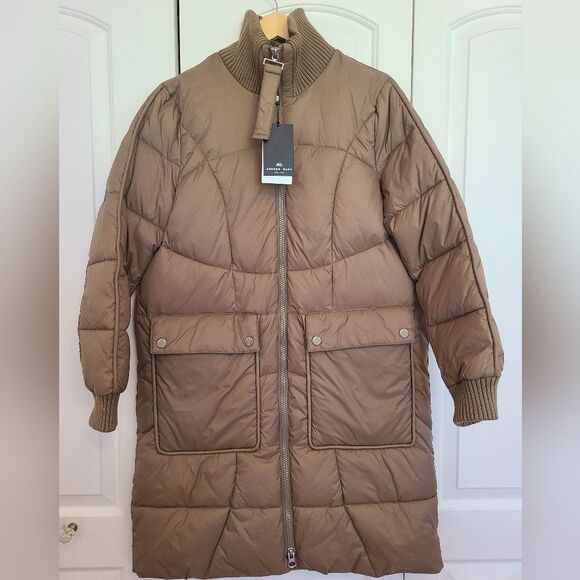 ANDREW MARC Pavia Quilted Faux Down Hooded Puffer Quilted Coat Tan Camel Size M - Picture 3 of 16